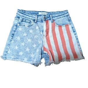 Judy Blue Stars + Stripes USA Denim Frayed Hem Jean Shorts 4th of July